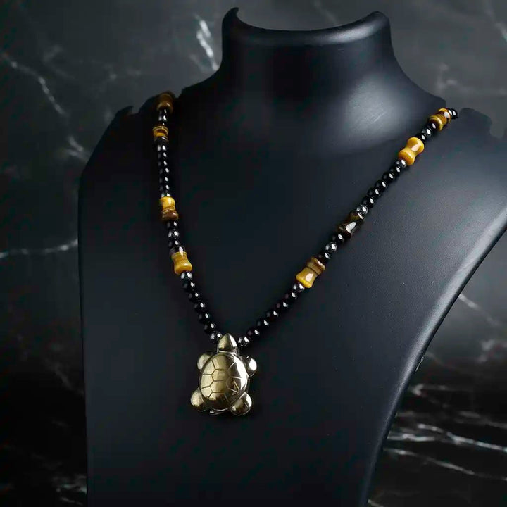 Pyrite Pendant Tiger Eye Necklace