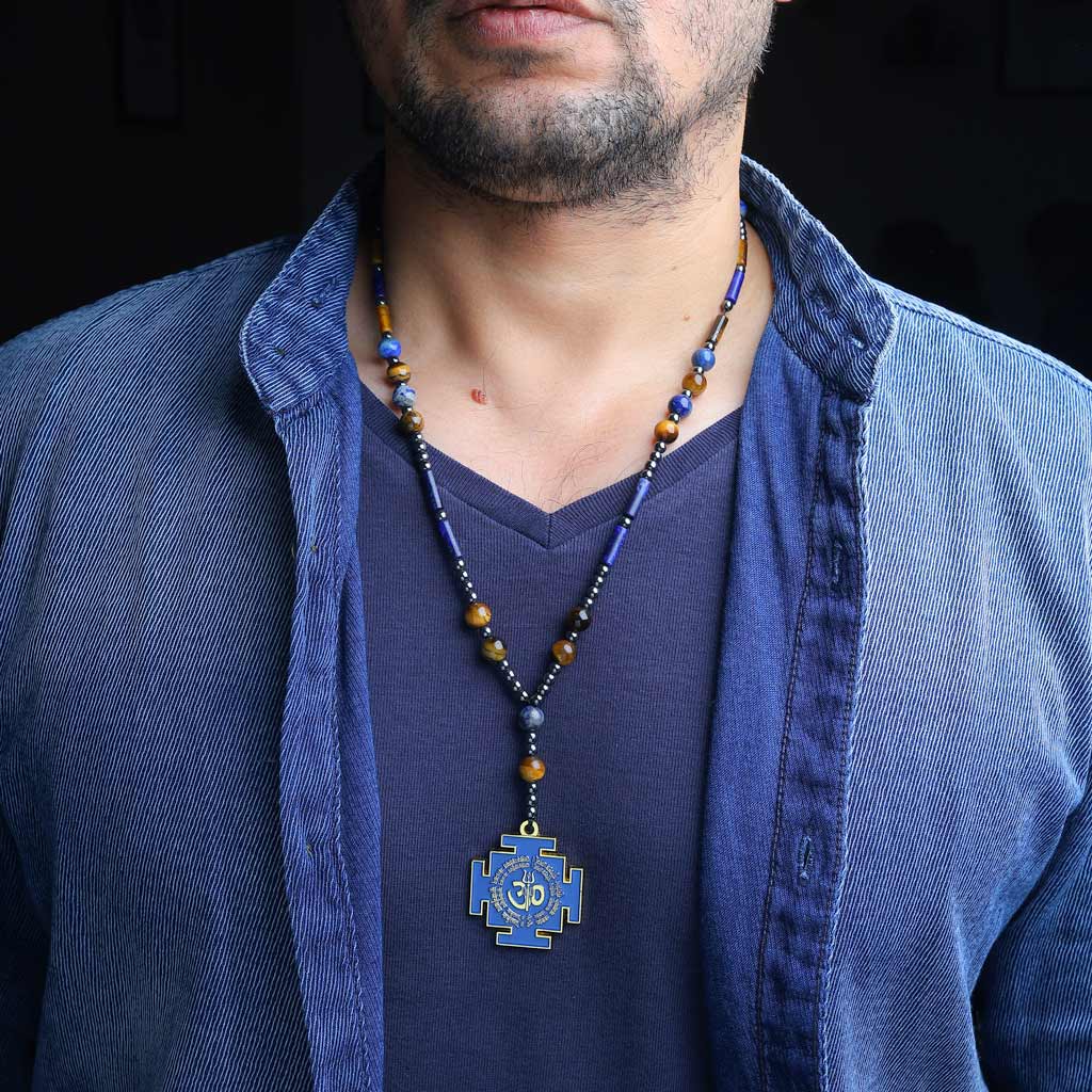 JWF Immanent Shield Maha Mrityunjaya Mantra Shiva Pendant Lapis Lazuli  Mala Necklace