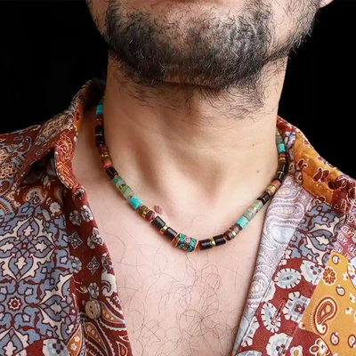 Inner Fortitude Aventurine Tiger Eye Turquoise Men's Necklace