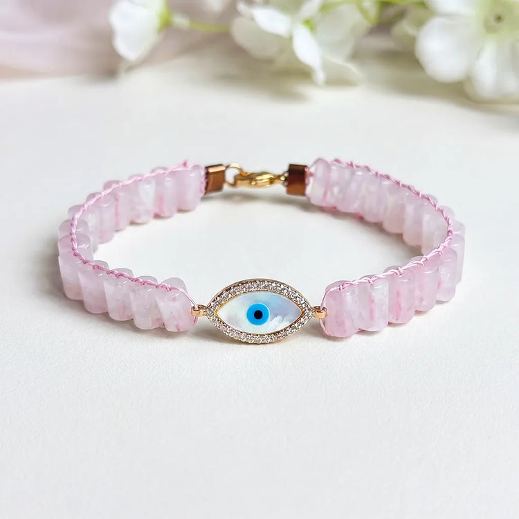 Instilling Harmony & Love Evil Eye Rose Quartz Bracelet