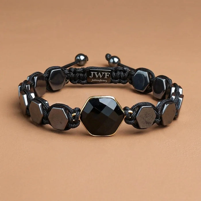 "Just Be Yourself" Root Chakra Hematite Agate Flatbead Bracelet
