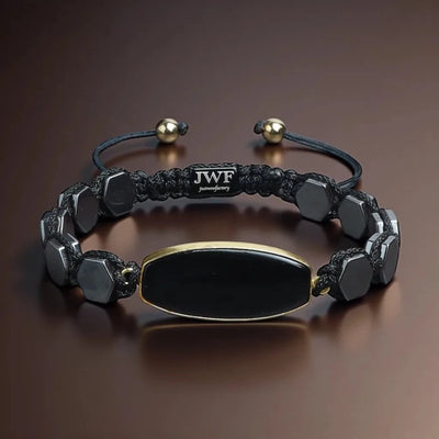 "Just Be Yourself" Root Chakra Hematite Agate Flatbead Bracelet