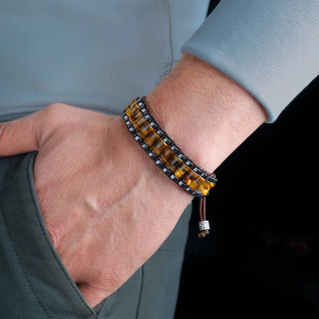  Moving The Mountain Conviction Premium Tiger Eye Bracelet with blue sweat shirt