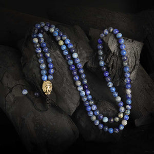JWF-The Gracious Tranquility Buddha 108 Lapis Lazuli Tiger Eye Mala