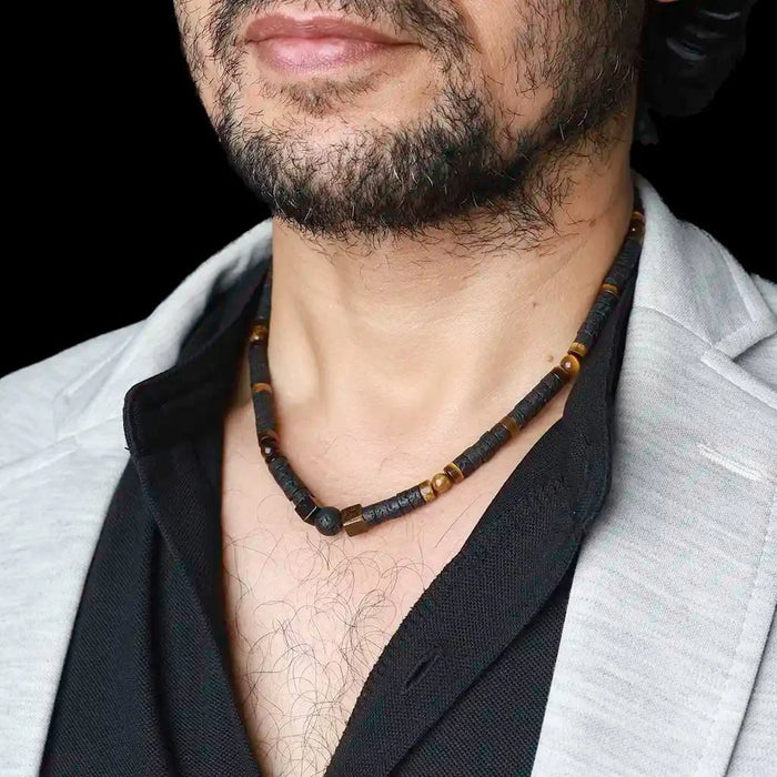 Invincible Warrior Tiger Eye Lava Necklace