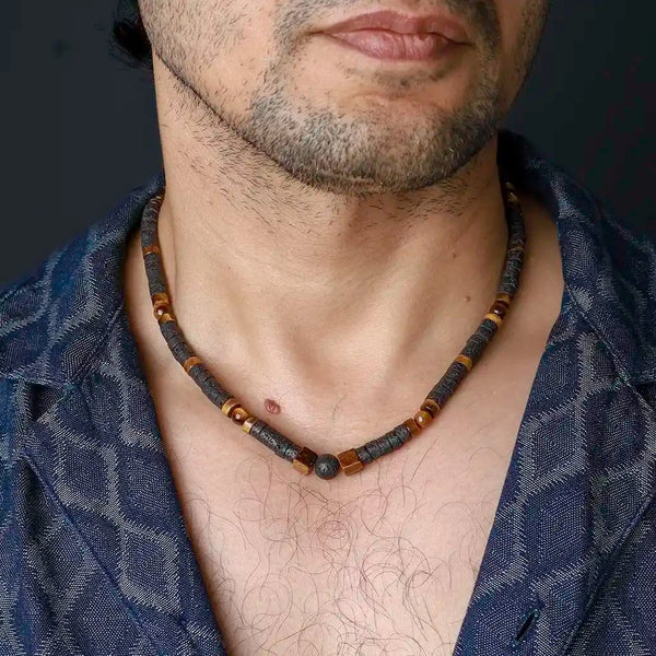 Invincible Warrior Tiger Eye Lava Necklace