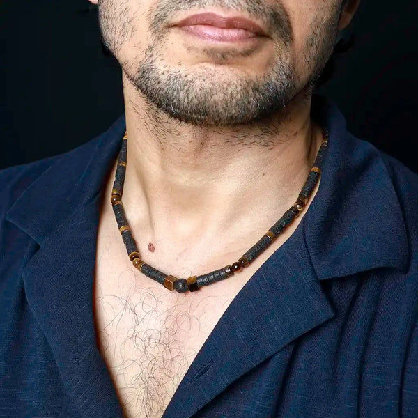 Invincible Warrior Tiger Eye Lava Necklace