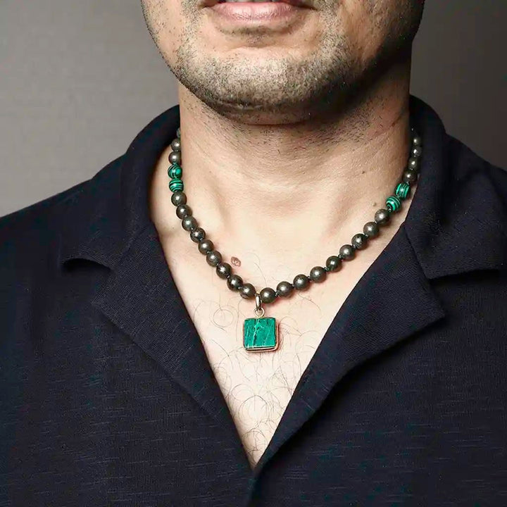 Malachite Pyrite men Necklace 