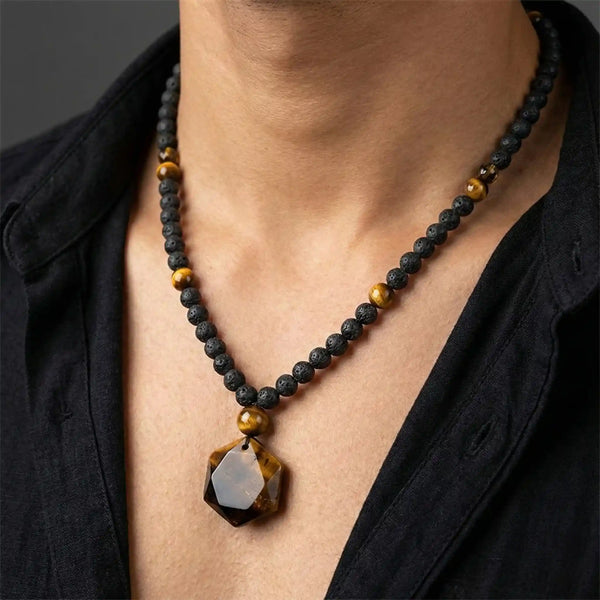 Living with great wisdom Tiger Eye Lava Mala