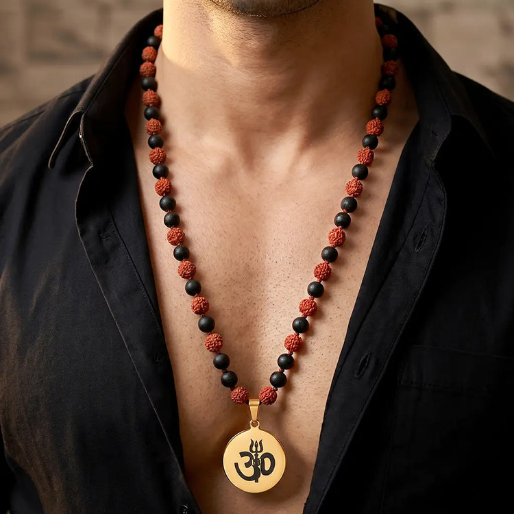 Lord Shiva Karungali Rudraksha Mala – 108 Beads with Trishul Symbol