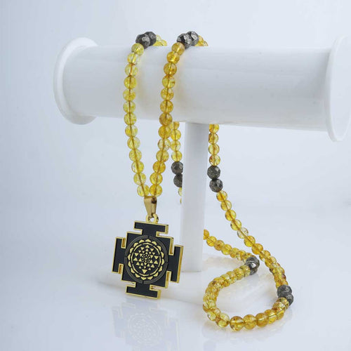 Manifest Abundance 7 Chakra Sri Yantra Pendant and 108 Citrine Pyrite Mala
