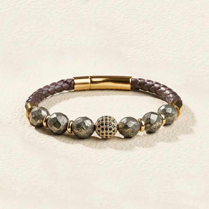 The Silent Power | Grounded Wealth Pyrite Leather Bracelet
