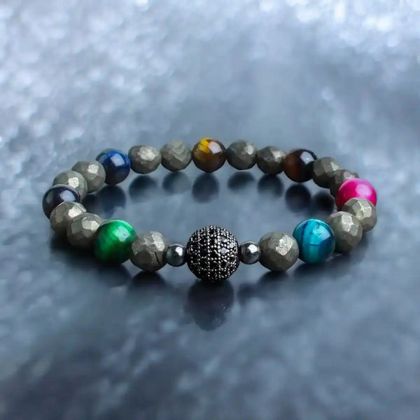 Fortune Blessing Tiger Eye 7 chakra pyrite stone bracelet