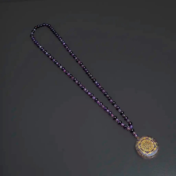 Rejuvenating 108 Amethyst Sriyantra Pendant Mala