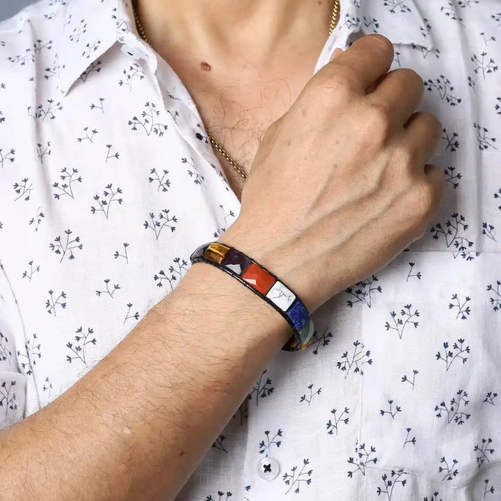 Order 7 chakra black agate wristband bracelet for men