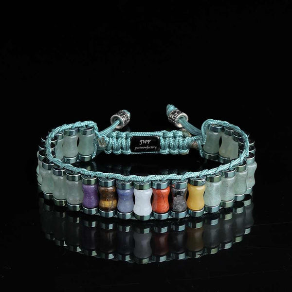 Opportunity Explorer 7 Chakra Aventurine Tibetan Bracelet open in black background