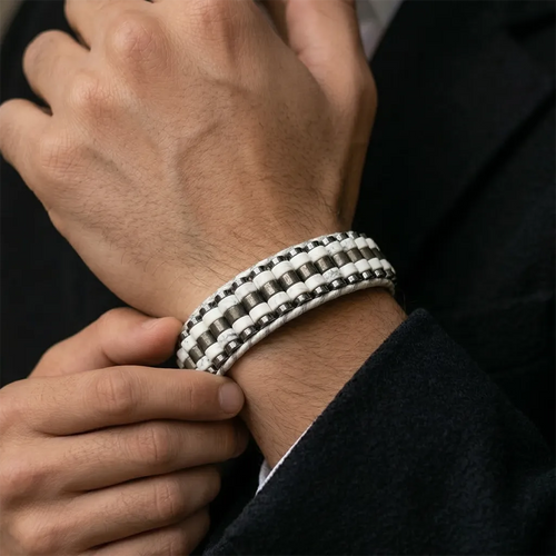 Opulent Elegance: Howlite Pyrite Bracelet of Affluence