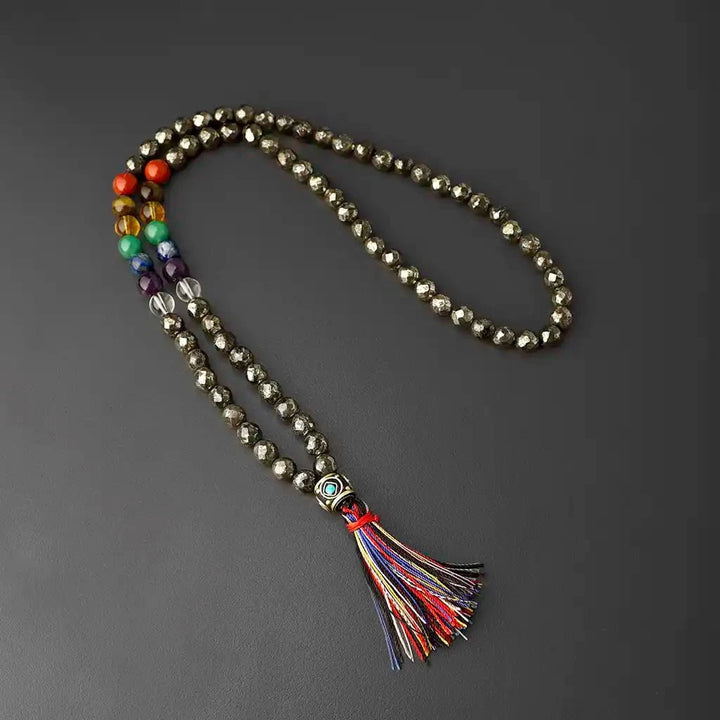 Pyrite mala with 7 chakra stones