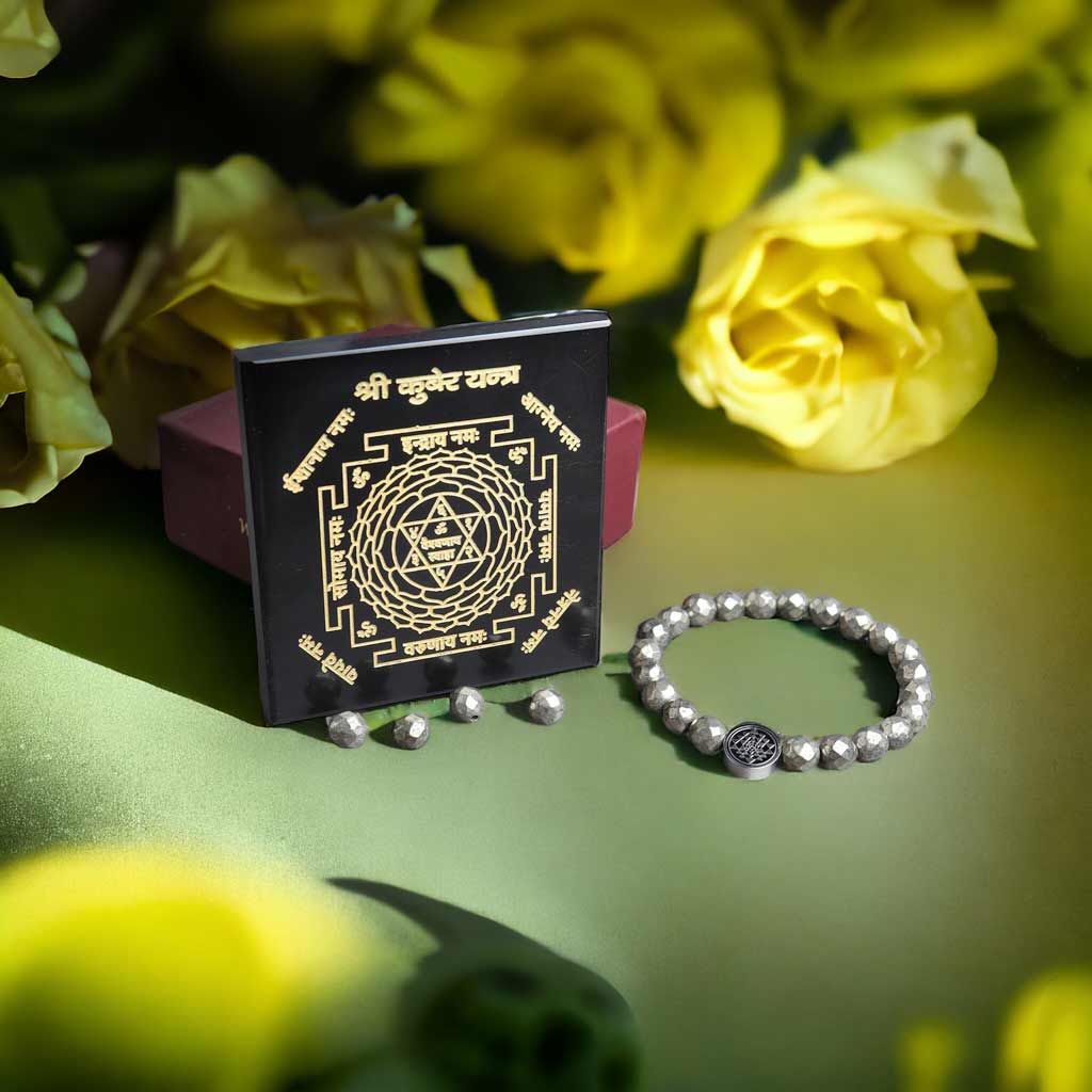 COMBO Unlocking Prosperity With Kuber Yantra Plate &amp; Pyrite Sriyantra Bracelet