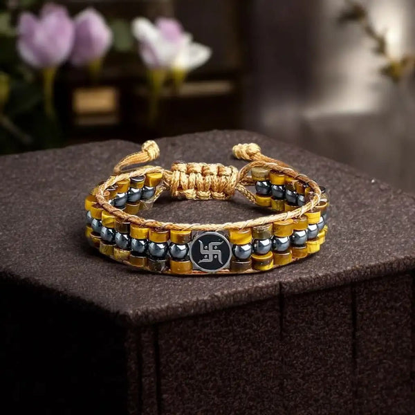 Auspicious & Divine Energy Swastik Tiger Eye Bracelet