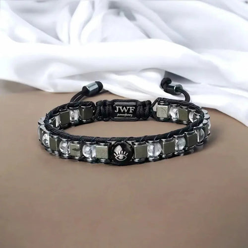 Undefeated Attitude Premium Pyrite Clear Quartz Evil Eye Bracelet