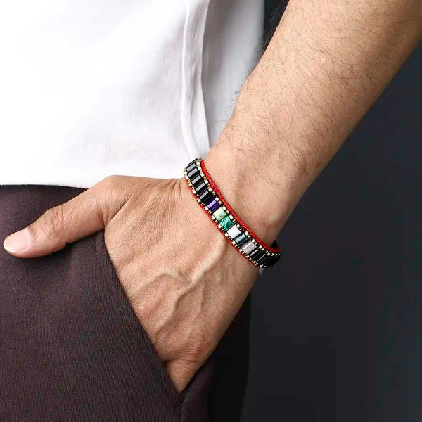 7 chakra obsidian men bracelet
