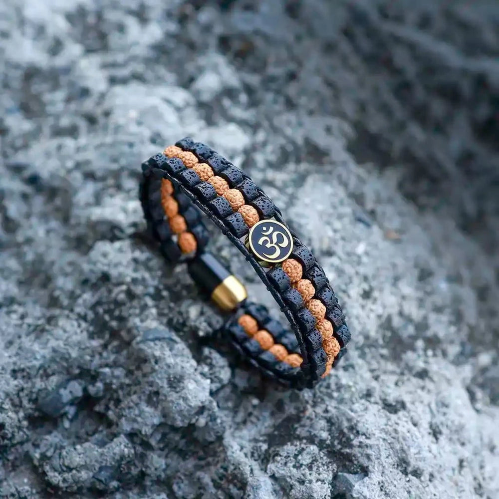 Positive Vibration Aum Lava Rudraksha Wristband Bracelet  Justwowfactory