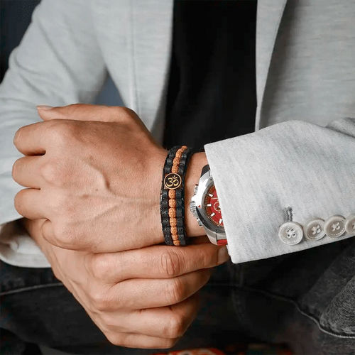 Positive Vibration Aum Lava Rudraksha Wristband Bracelet