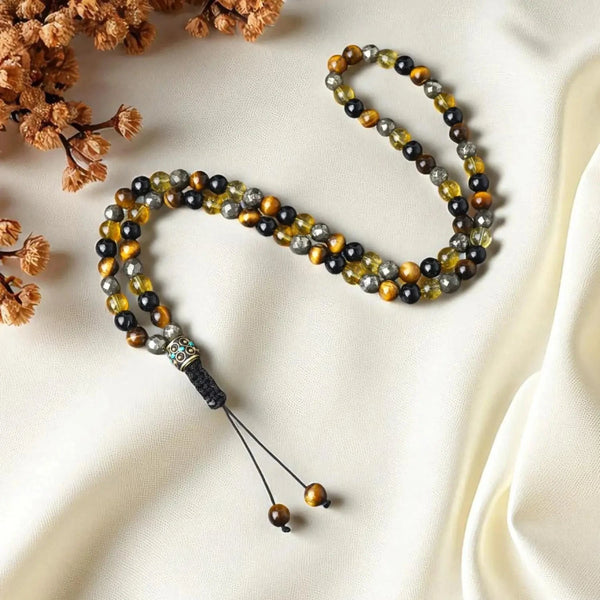 Ambition And Achievement  Pyrite Citrine Tourmaline Tiger Eye Mala