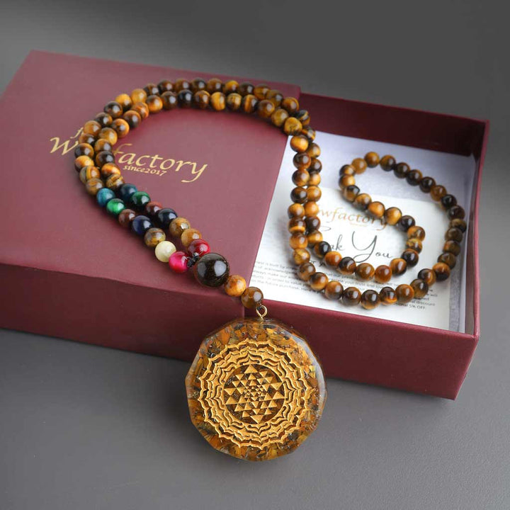 Pure & High Quality 108  Sri Lakshmi Yantra 7 Chakra Tiger Eye Mala