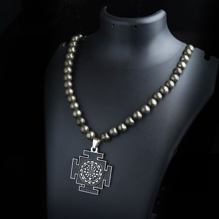 The Wealth Raising Sriyantra Pendant Pyrite  Necklace Mala