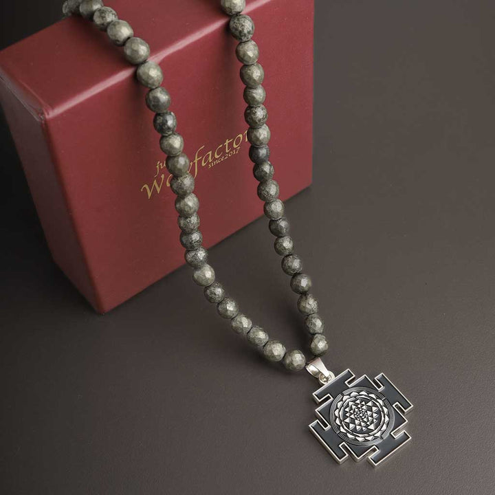 The Wealth Raising Sriyantra Pendant Pyrite  Necklace Mala