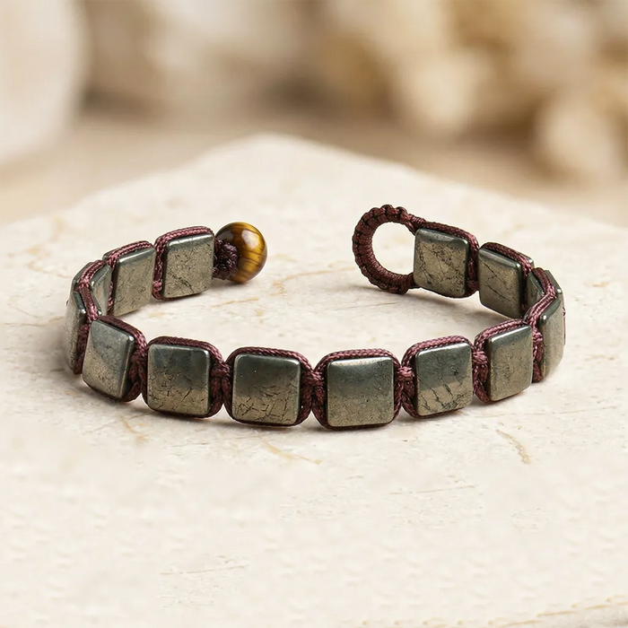 Majestic Simplicity Men Pyrite Flatbead Bracelet