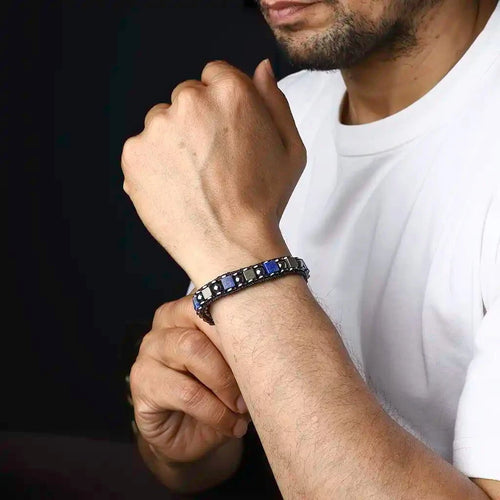 The Straight Forward Pyrite Lapis Lazuli  Bracelet