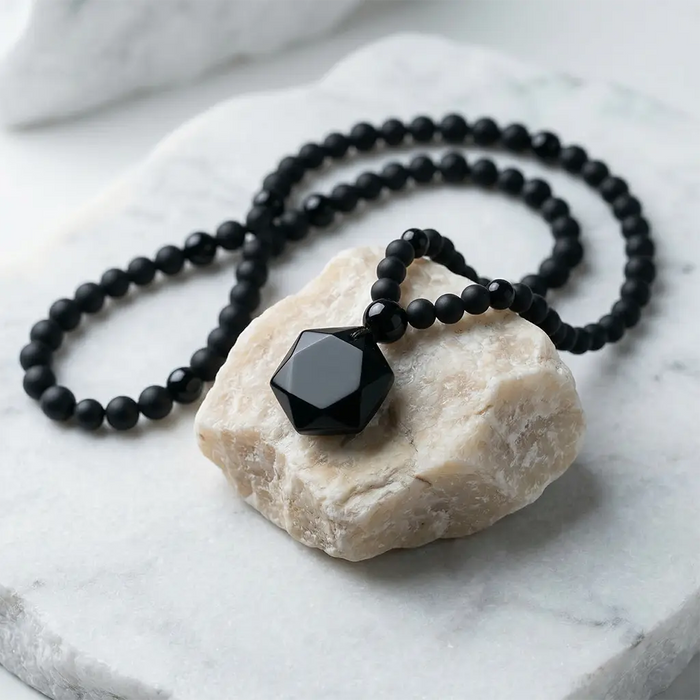 Radiant Aura 108 Obsidian Pendant Mala