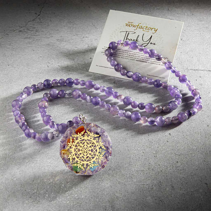 Rejuvenating 108 Amethyst Sriyantra Pendant Mala