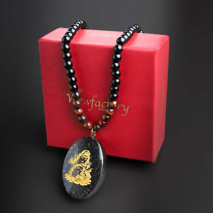 108 Shiva Pendant Mala with 7 Chakra & Tiger Eye Stones: Devotion Unchallenged