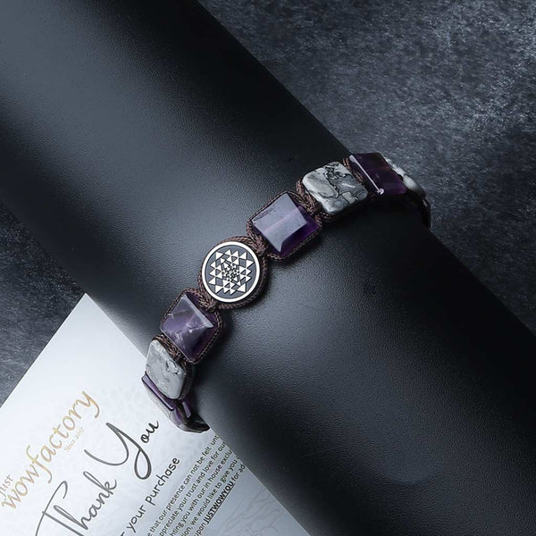 Renounce The Worry Sriyantra Flatbead Amethyst Jasper Bracelet