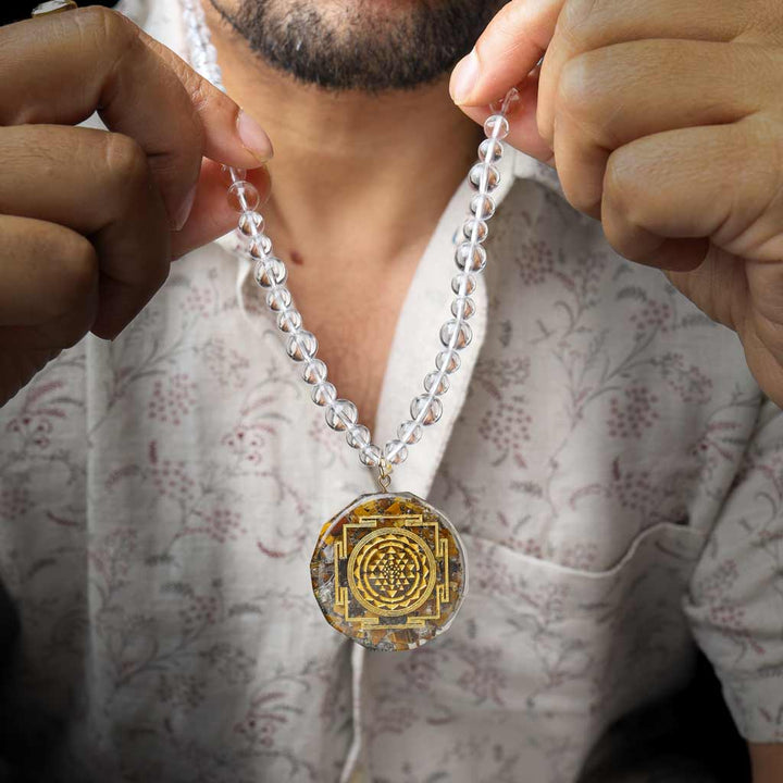 Rewarding Good Fate 108 Sriyantra Clear Quartz Mala