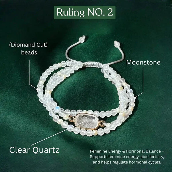 Ruling no 2 Bracelet: Clear Quartz & Moonstone for Balance and Clarity