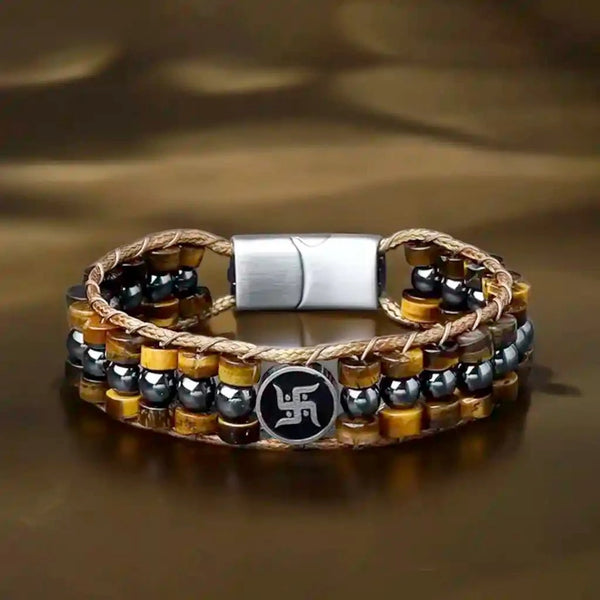 Auspicious & Divine Energy Swastik Tiger Eye Bracelet