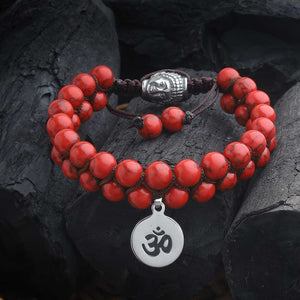 JWF™  Expressive Red Turquoise Aum Buddha Bracelet