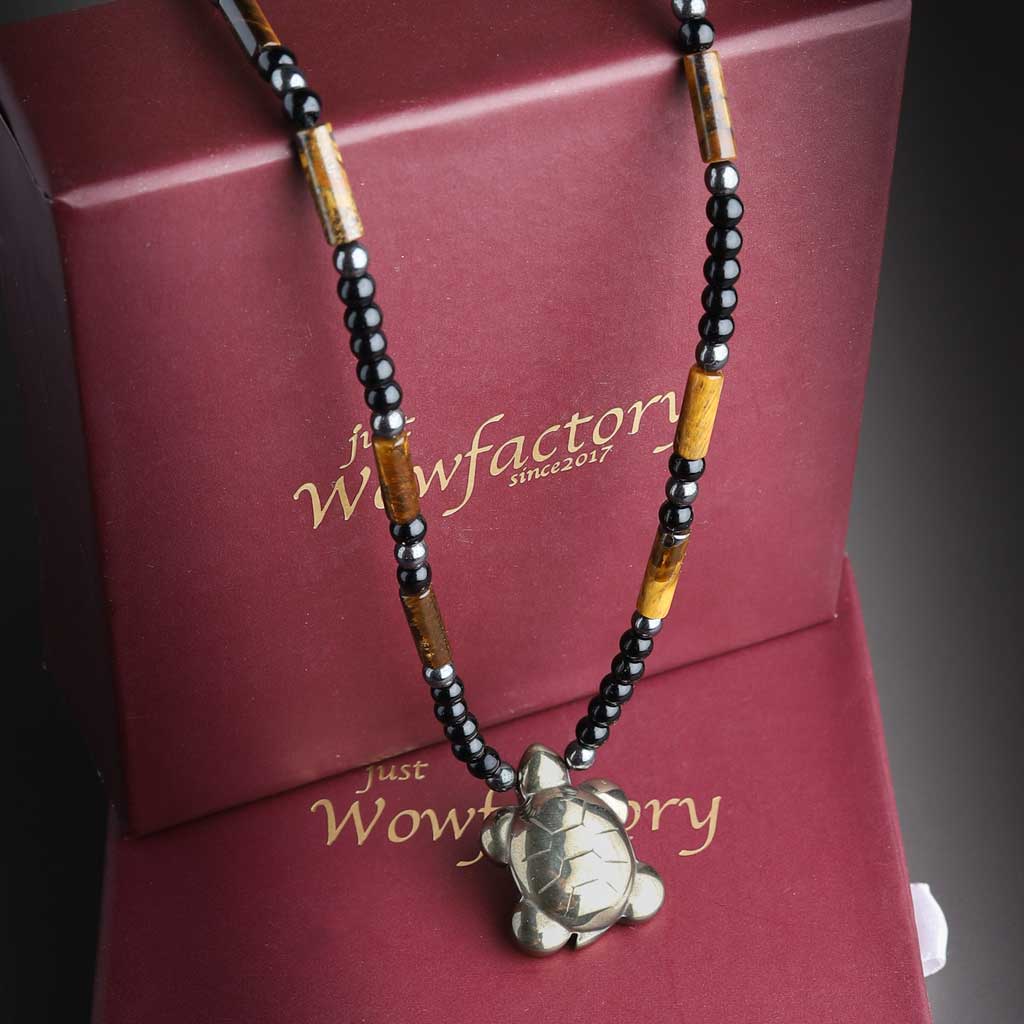 Slow and Steady Wins The Race Tortoise Pyrite Pendant Tiger Eye Necklace