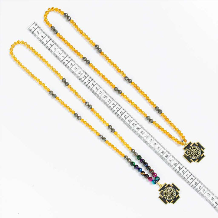 Manifest Abundance 7 Chakra Sri Yantra Pendant and 108 Citrine Pyrite Mala