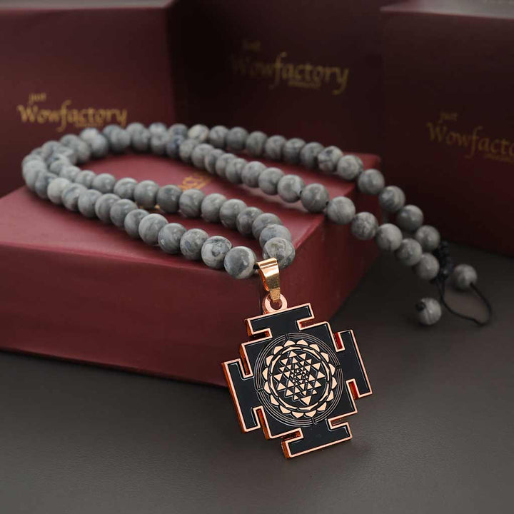 Luxurious Windfall Sriyantra Grey Jasper Mala