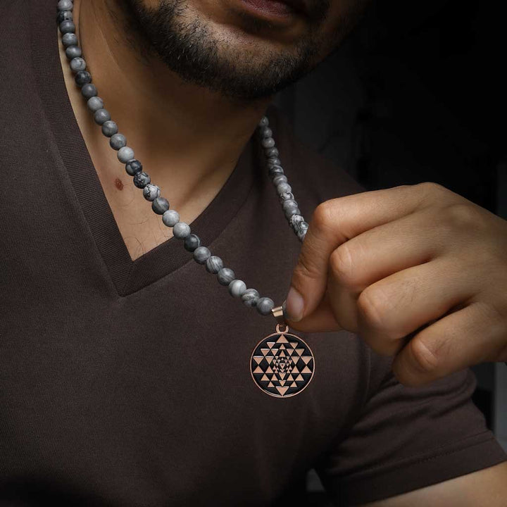 Luxurious Windfall Sriyantra Grey Jasper Mala