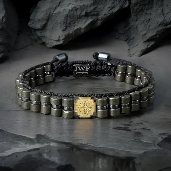 Pyrite Shree Yantra men bracelet