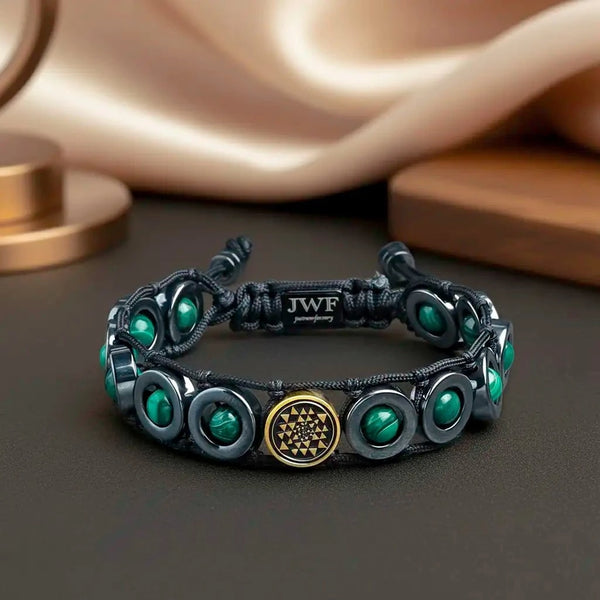 The Riches & Glory Sriyantra 100% Natural Malachite Flatbead Bracelet