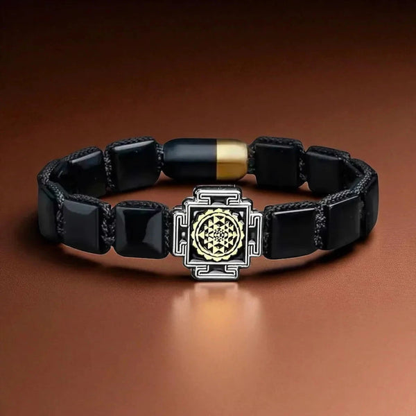 Cosmic Abundance Attractor Sriyantra Obsidian Flatbead Bracelet