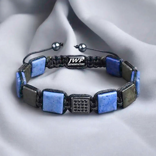 Pyrite Lapis Lazuli Flatbead Bracelet